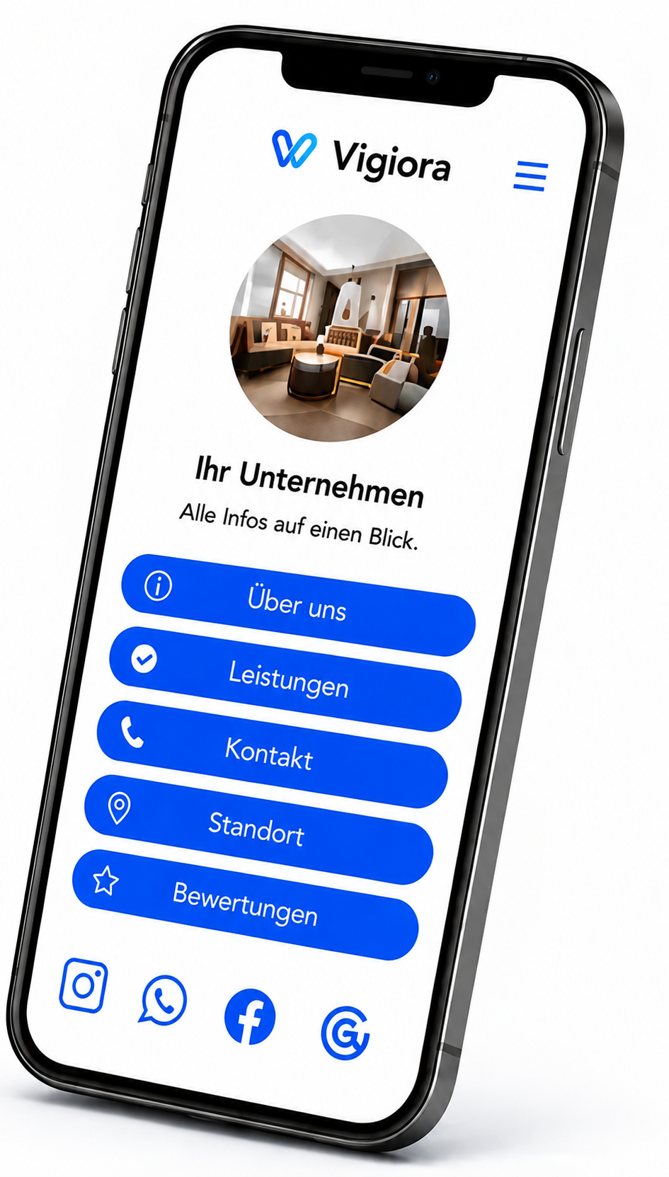 Vigiora Unternehmensseite auf einem Smartphone